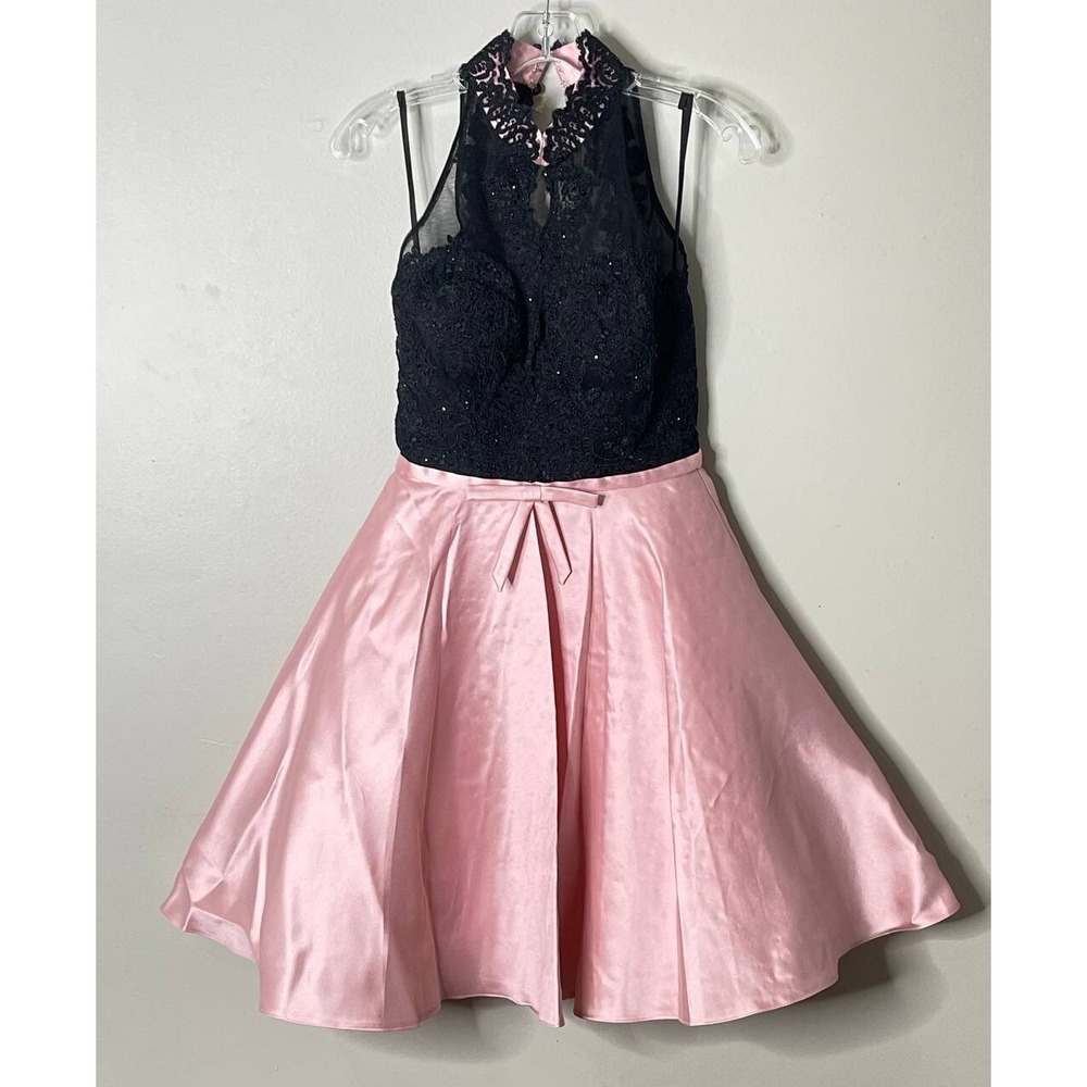 NEW! Sherri Hill Laced Party Short Dress Pink/Black Sz 4,Cocktail/Homecoming